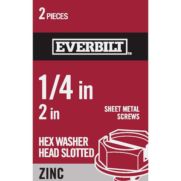 #14 x 2 in. Zinc Plated Slotted Hex Head Sheet Metal Screw (2-Pack)