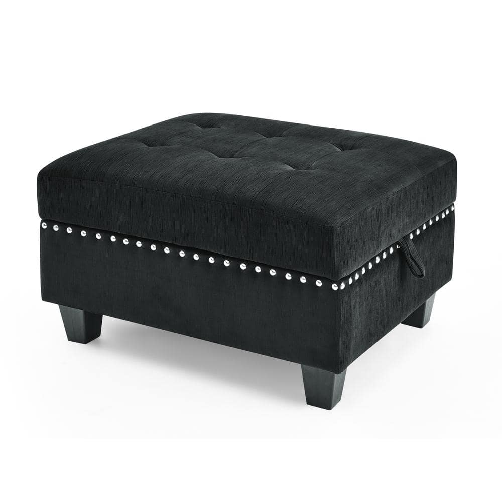 Hepworth Footstool Classic Buttoned in Blue Midnight Velvet