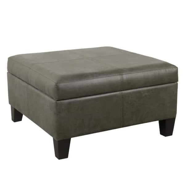 Leo Gray and Black Faux Leather Square Storage Ottoman