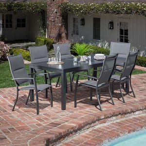 Naples 7-Piece Aluminum Outdoor Dining Set with 6 Padded Sling Chairs and a 40 in. x 118 in. Expandable Dining Table