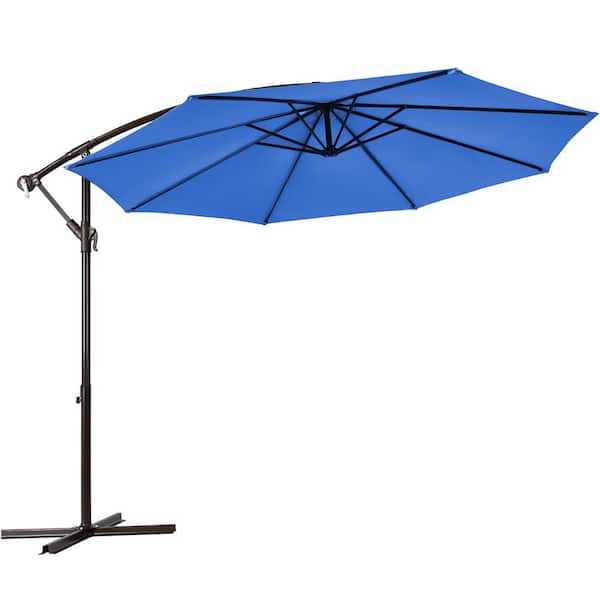Costway 10 ft. Iron Cantilever Solar Tilt Patio Umbrella in Blue