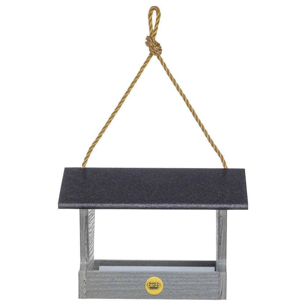 Medium Driftwood Gray Recycled Poly Lumber Hanging Hopper Bird Feeder