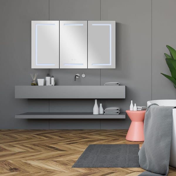 48 in. W x 30 in. H Rectangular Black Aluminum LED Light Anti-fog Surface Mount Medicine Cabinet with Mirror