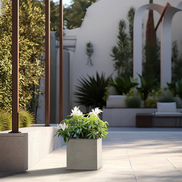 Sapcrete 12 in. Medium Light Gray Concrete Square planter