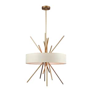 Xenia 5-Light Matte Gold Chandelier with Beige Fabric Shade
