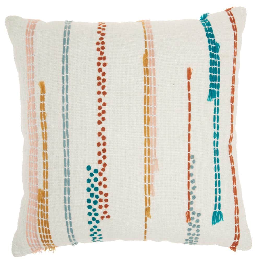 Multicolor Embroidered Cotton Square Throw Pillow 18" x 18"