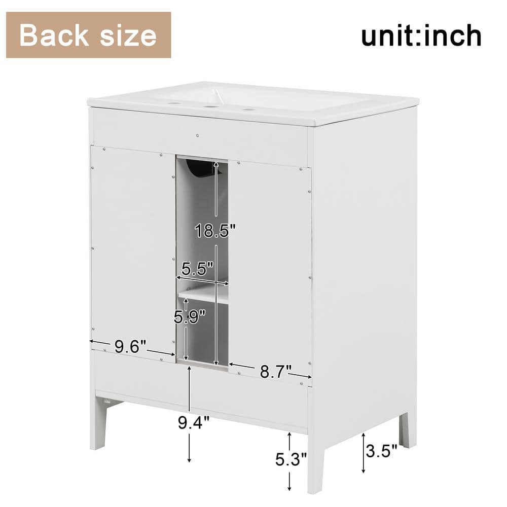 White Wood Single Sink Bathroom Vanity with Ceramic Top