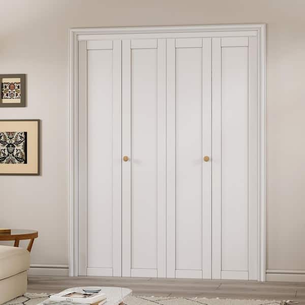 64 in. x 80 in. 1 Lite Solid Core Panel White Primed Composite MDF Interior Closet Bi-Fold Door with Hardware Kit