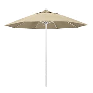 9 ft. White Aluminum Commercial Market Patio Umbrella with Fiberglass Ribs and Push Lift in Antique Beige Sunbrella