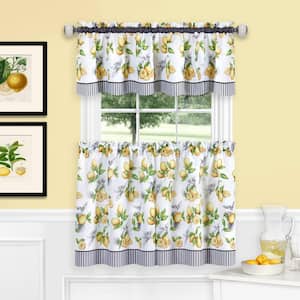Lemon Drop Yellow Polyester Light Filtering Rod Pocket Tier and Valance Curtain Set 58 in. W x 24 in. L
