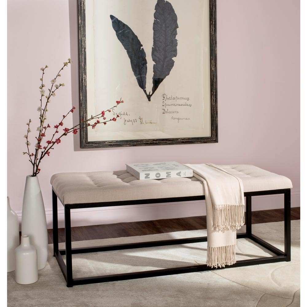 Reynolds Beige and Black Tufted Upholstered Bench