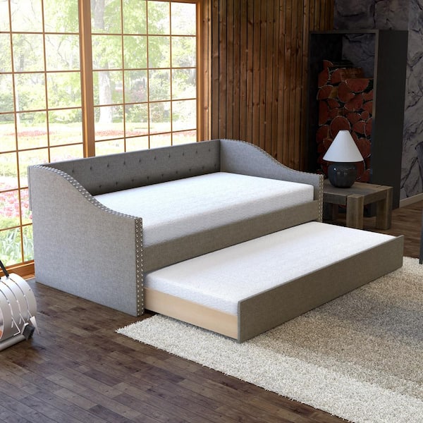 Sleep Sync Mitcham Twin Upholstered Daybed with Trundle Frame (Grey), Gray