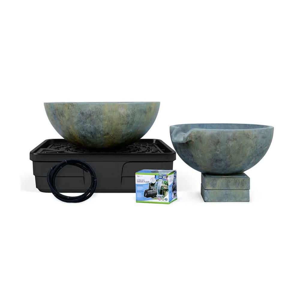Outdoor Zen Garden Patina Colored 32 in. /40 in. Spillway Bowl and Basin Cascading Waterfall Fountain Kit price history on PriceWatchPro