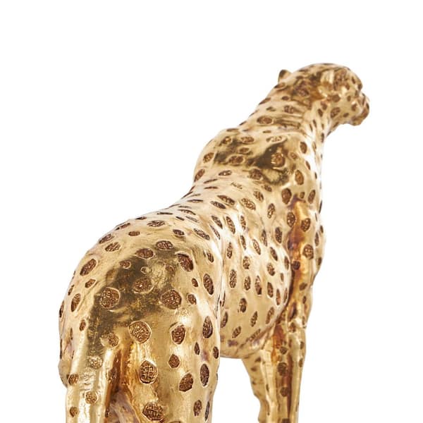 Litton Lane Gold Resin Walking Leopard Sculpture with Textured