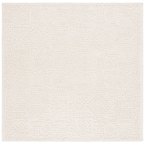 SAFAVIEH Textural 6 ft. x 6 ft. Ivory Ornate High-Low Square Area Rug