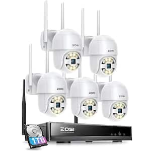 Wireless 8-Channel 3MP 2K 1TB NVR Security Camera System 5 WiFi 360 Pan Tilt Outdoor Audio Cameras, Color Night Vision