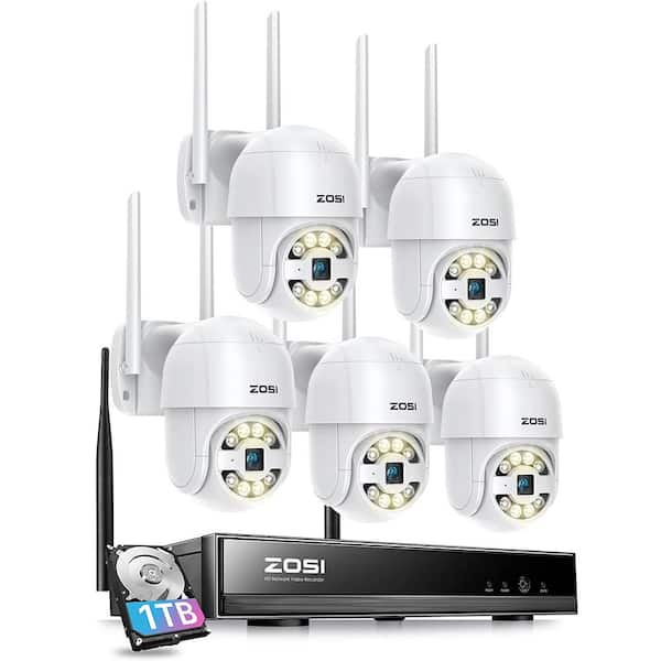 ZOSI Wireless 8-Channel 3MP 2K 1TB NVR Security Camera System 5 WiFi 360 Pan Tilt Outdoor Audio Cameras, Color Night Vision