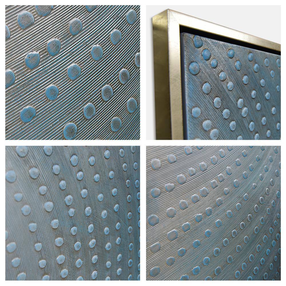 Concentric Blue and Silver Abstract Canvas Triptych, 60" x 60"