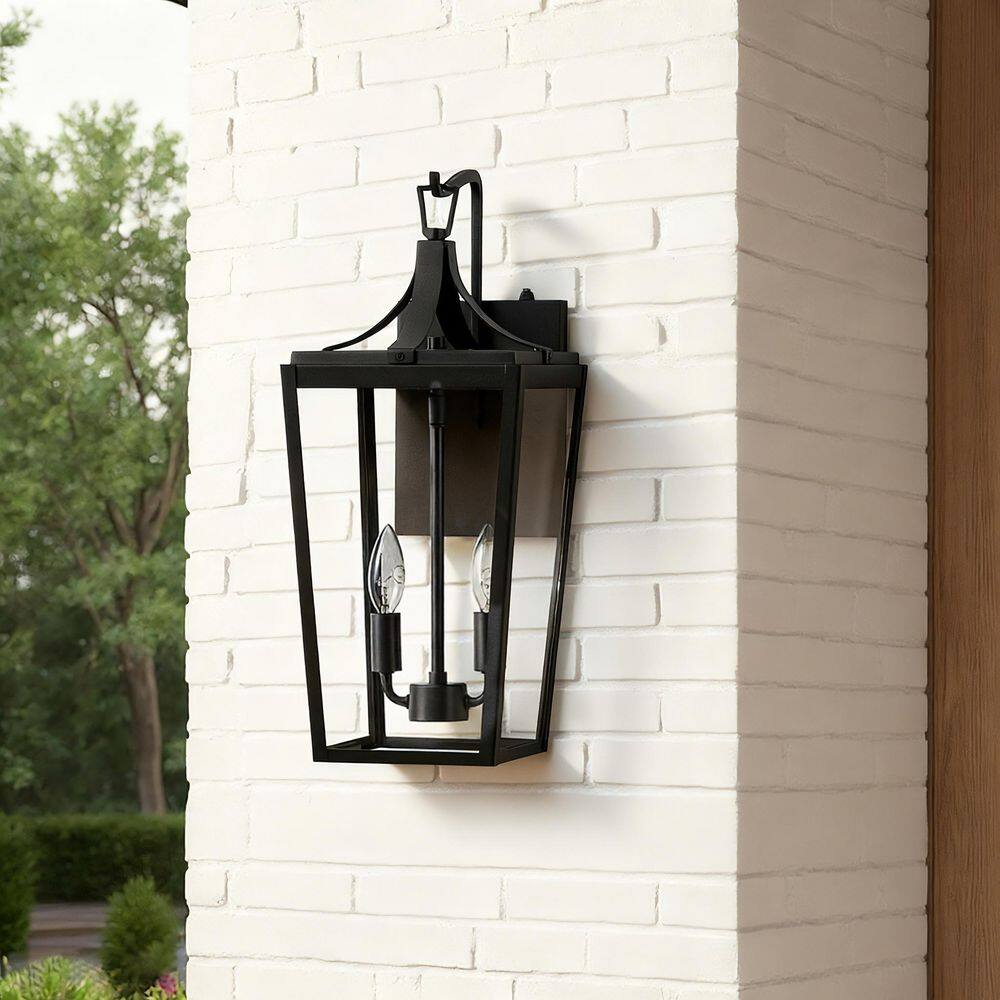 20.1 in. 2-Light Black Dusk to Dawn Outdoor Wall Lantern Sconces with Clear Glass Shade price history on PriceWatchPro
