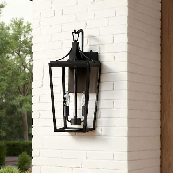 20.1 in. 2-Light Black Dusk to Dawn Outdoor Wall Lantern Sconces with Clear Glass Shade