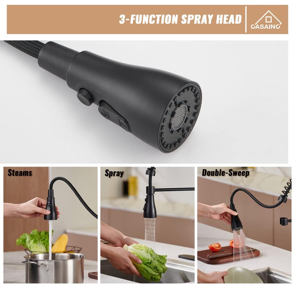 Matte Black Stainless Steel Pull-Out Kitchen Faucet