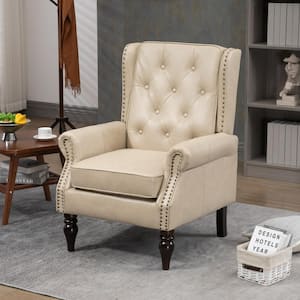 LuxComfort Upholstered PU Leather Accent Chair with Nailhead Trim - Beige