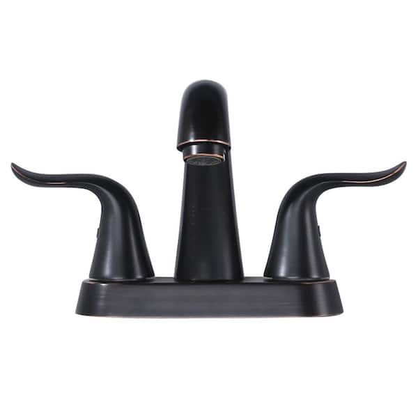 ALEASHA 4 in. Centerset Double Handle High Arc Bathroom Sink Faucet in Oiled-Rubbed Bronze