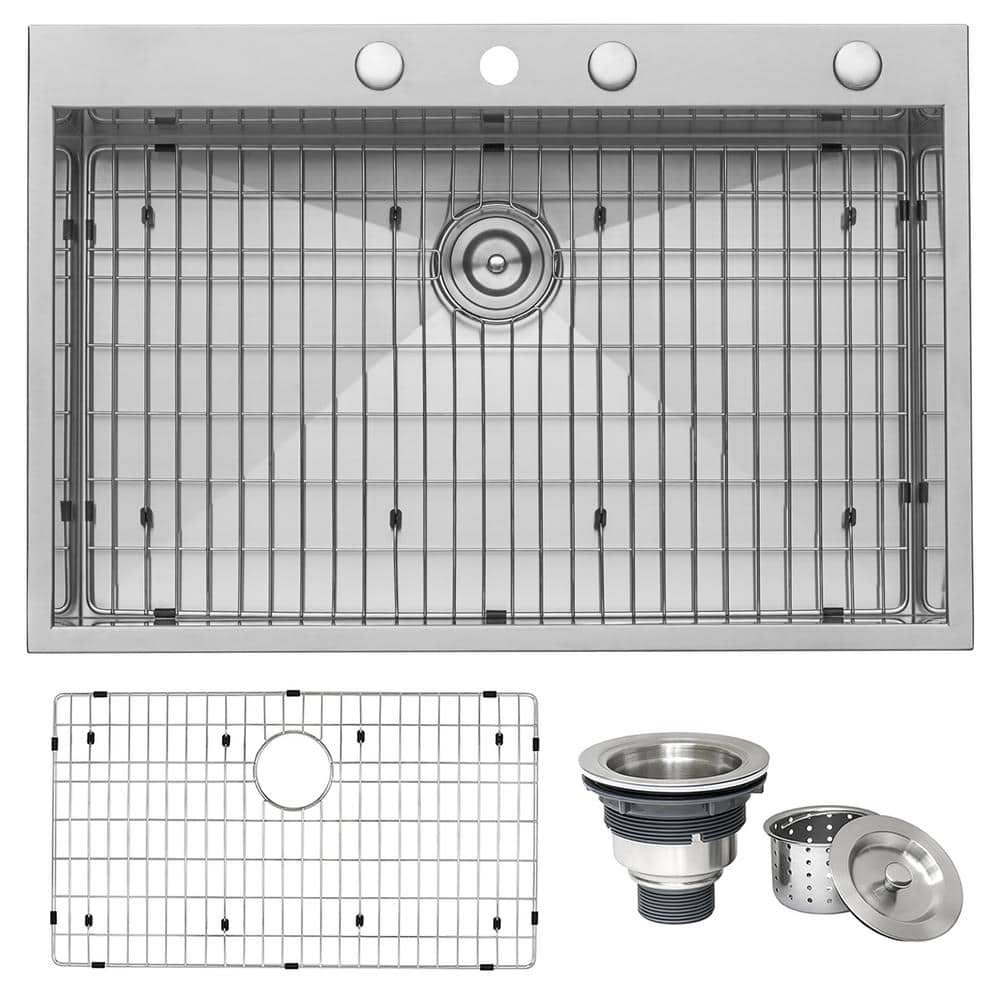 KOHLER Verse 33 in. Drop-in Single Bowl 18 Gauge Stainless Kitchen Sink  with 4 Faucet Holes K-RH20060-4-NA - The Home Depot