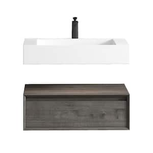 Alysa 30 in. W. x 20 in. D x 23 in. H Single Sink Floating Bath Vanity in Smoke Oak with White Acrylic Top