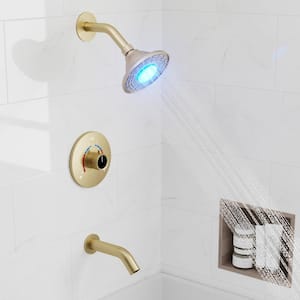 Single Handle 1-Spray Tub and Shower Faucet 5 in. LED 3-Color Shower Head in Brushed Gold (Valve Included)