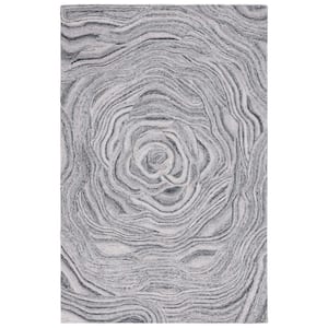 Abstract Dark Gray/Black 4 ft. x 6 ft. Floral Eclectic Area Rug