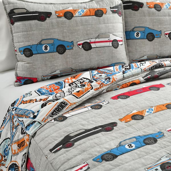 Race Cars Blue Orange Bedspread Set Full 3 Piece 16t004768 The Home Depot