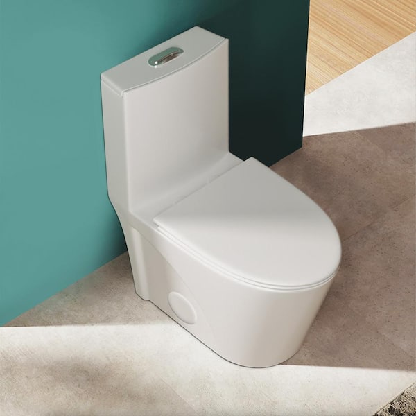 INSTER 1-piece 1.1/1.6 GPF Top Buttom Dual Flush Elongated Toilet in White Seat Included