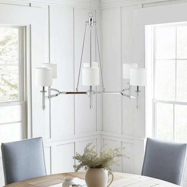 6-Light Chrome No Decorative Accents Empire Geometric Chandelier with for Dining Room with No Bulbs Included