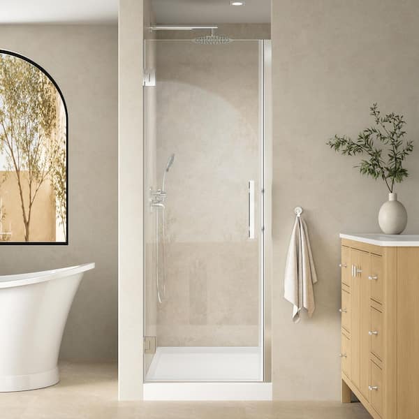 Unifit 26-27 in. W x 72 in. H Hinged Frameless Shower Door in Chrome with 3/8 in. SGCC Clear Tempered Glass