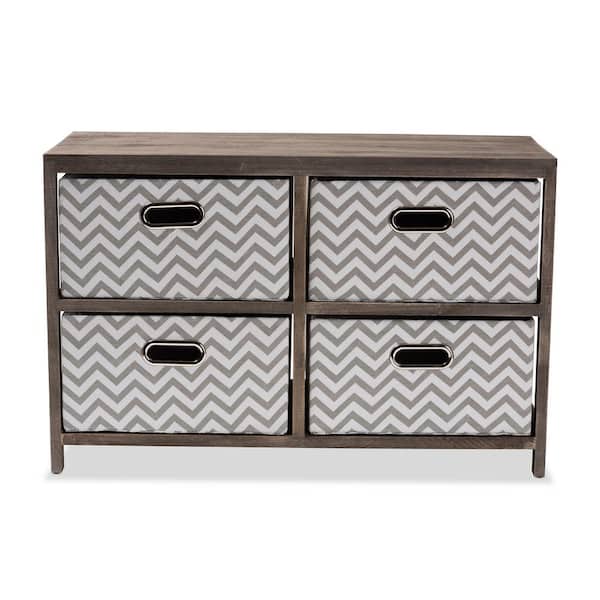 Baxton Studio Jorah Grey and White Storage Cabinet with 4-Baskets