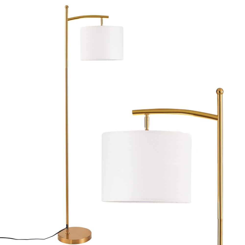 Moxyrano 66 in. H Modern LED Gold Arc Floor Lamp with White Linen Shade