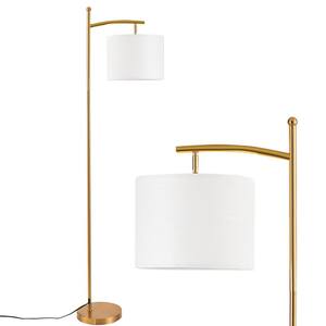 66 in. H Modern LED Gold Arc Floor Lamp with White Linen Shade with Remote Control Plus Foot Switch