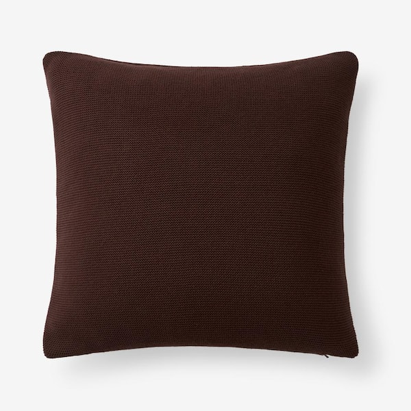 The Company Store Classic All Season Breathable Cotton Knit Decorative Brown 20 in. x 20 in. Throw Pillow Cover
