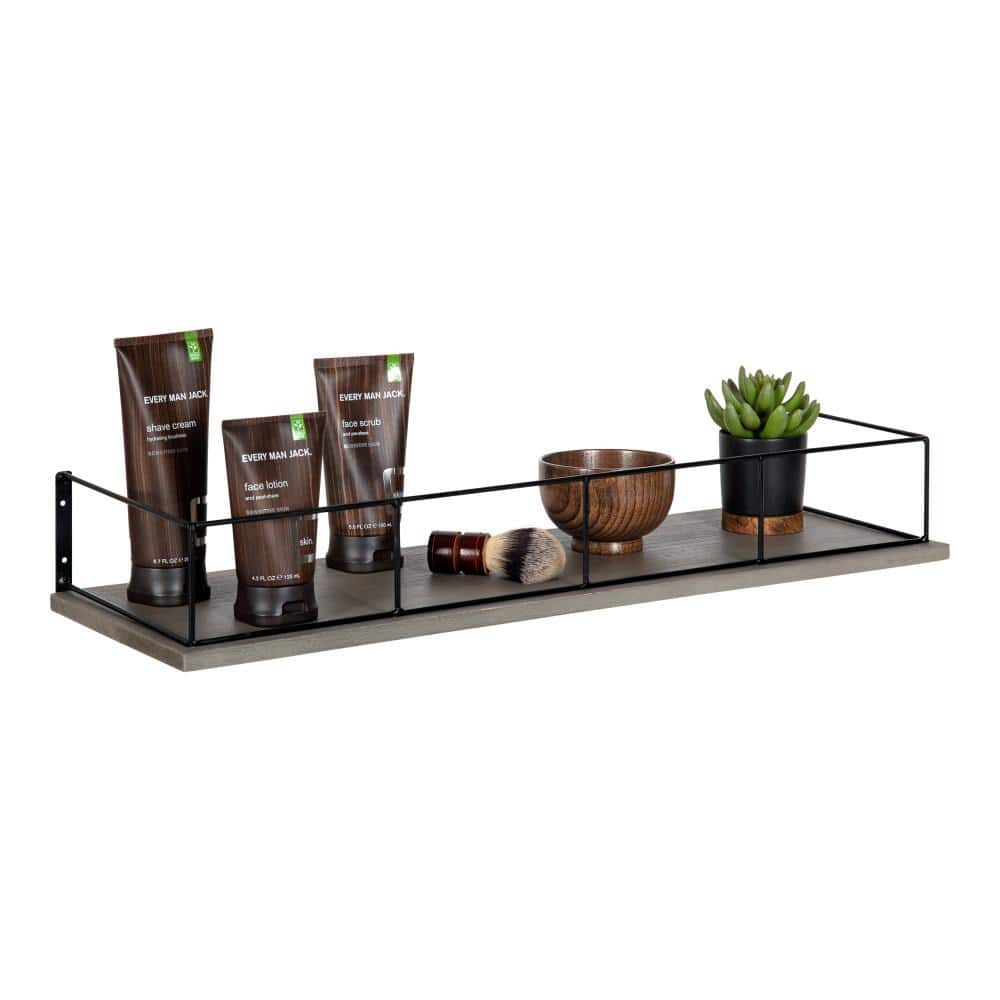 Gray 24" Floating Wood Wall Shelf with Black Frame