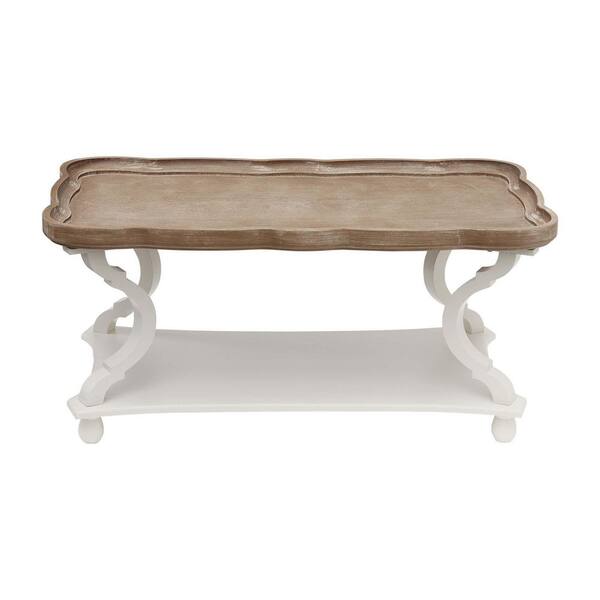 PARISLOFT Farmhouse 39.75 in. Natural Wood Tray Top 18.625 in. Rectangular Wood Coffee Table with 2 Tiered