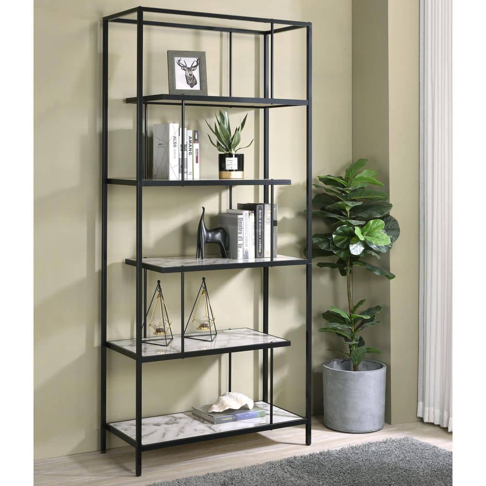 Furniture of America Celby 84 in. White and Black 5-Shelf Standard