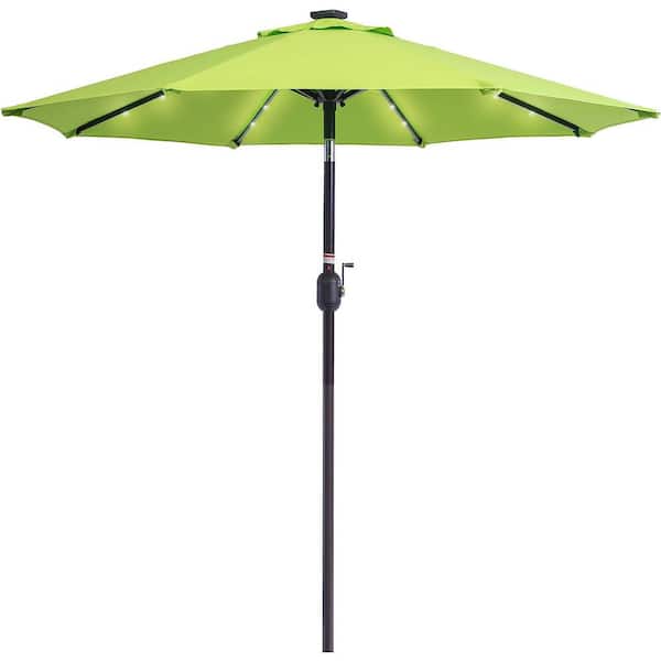 Dyiom 7 ft. Solar-Powered 24 LED Lighted Patio Umbrella Table Market Umbrella, Beach Word Umbrella in Apple Green