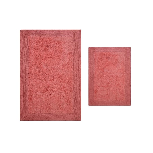 Luxury Collection 100% Cotton Reversible Bath Rug Set, 2-Piece Set(S+L), Coral