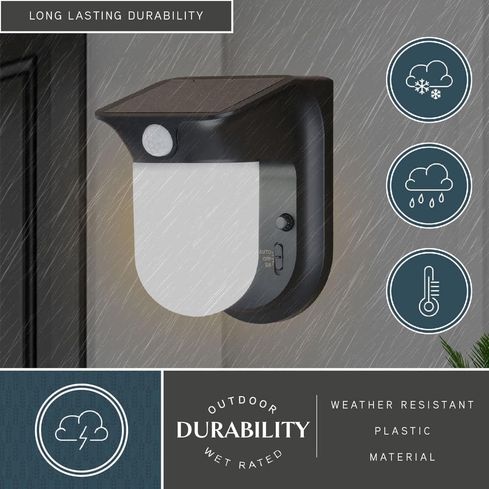 Black Solar Powered Motion-Sensing LED Outdoor Security Wall Light