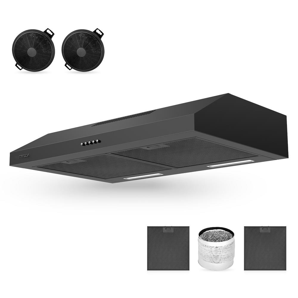 Tylza 30 in. Convertible Ducted Under Range Hood in Black with 2 Charcoal Filters Push