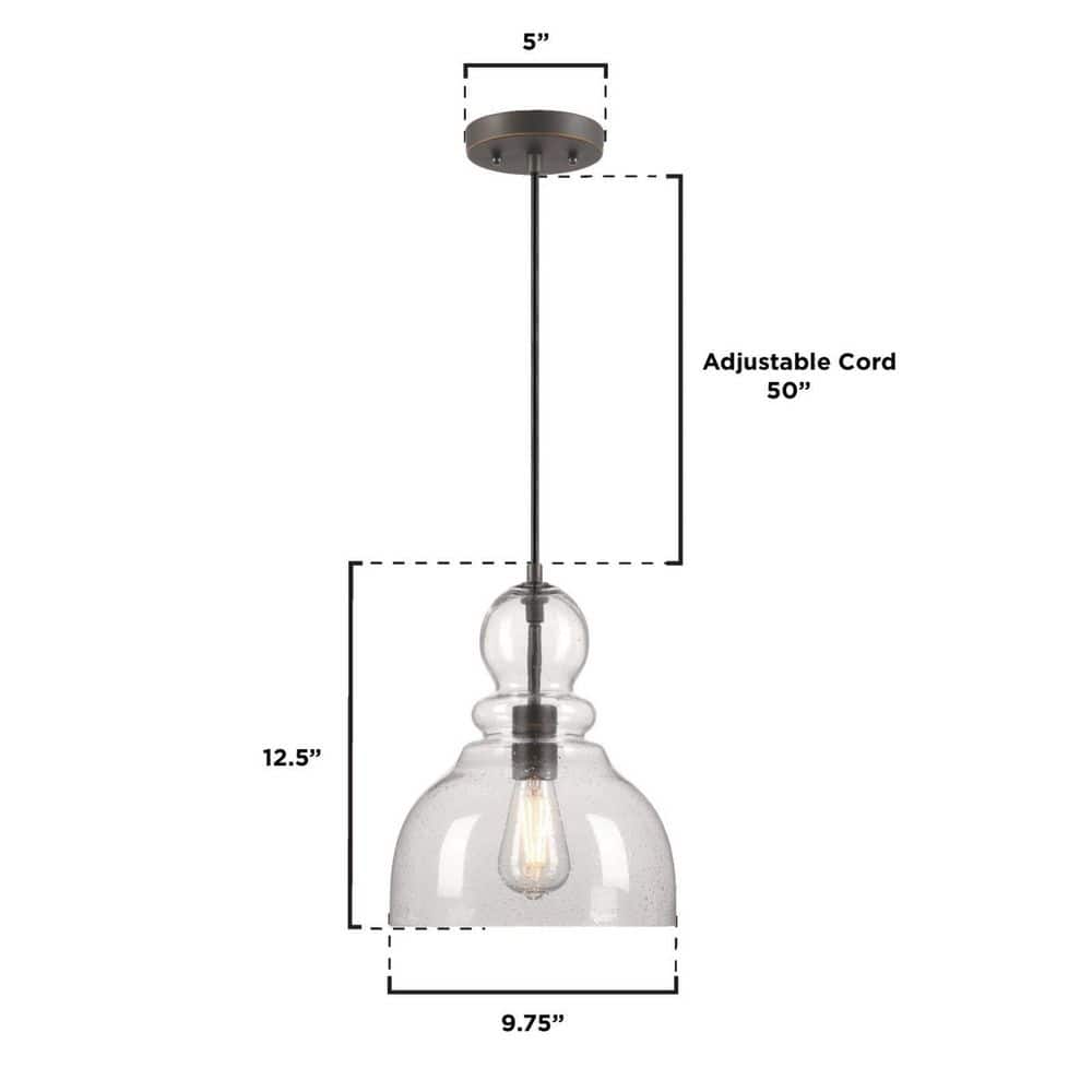 Fiona 12" Black-Bronze Pendant with Clear Seeded Glass Shade