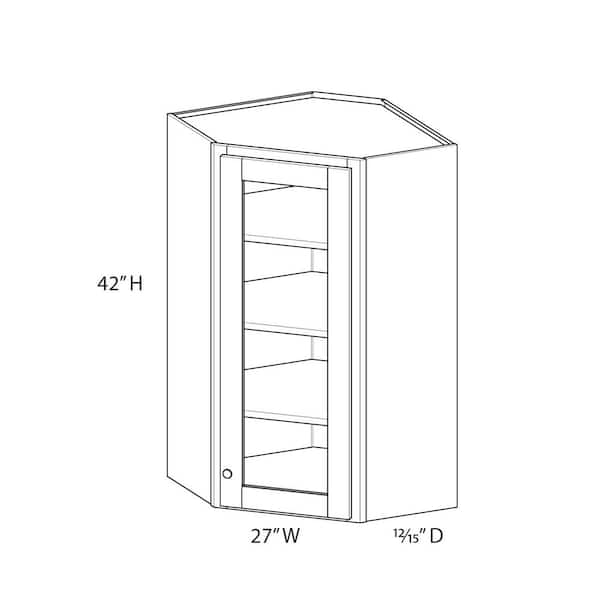 Unbranded Norfolk Shaker 27 in.Wx 42 in.Hx 15 in.D in Painted White Ply Assembled Glass Door Corner Diagonal w/ Finished Interior