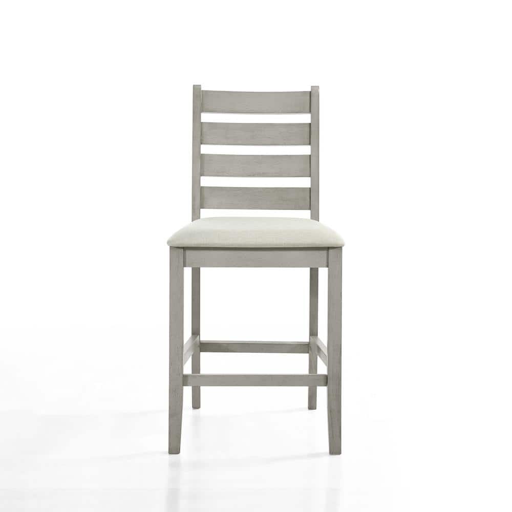 Pascal Driftwood Gray Wood Ladderback Counter Stools with Fabric Cushion (Set of 2)