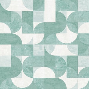 Marine Green Composed Shapes Vinyl Peel and Stick Wallpaper Roll (Covers 28 sq. ft.)